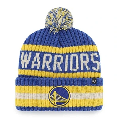 Image of 47 NBA Unisex Adult Team Color Officially Licensed Primary Logo Bering Sport Knit Cuffed Pom Beanie Cold Weather Hat, Golden State Warriors Blue, One size