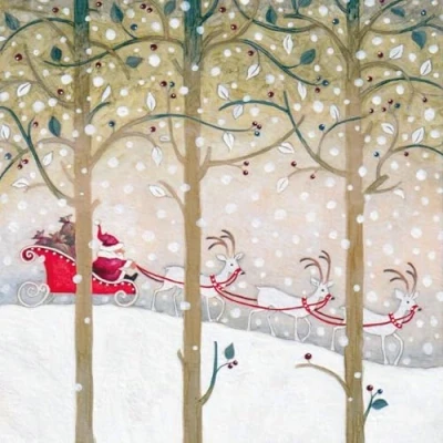 Image of Museums &amp; Galleries Charity Christmas Cards Santa and His Reindeer Eco Friendly Recyclable Pack of 8