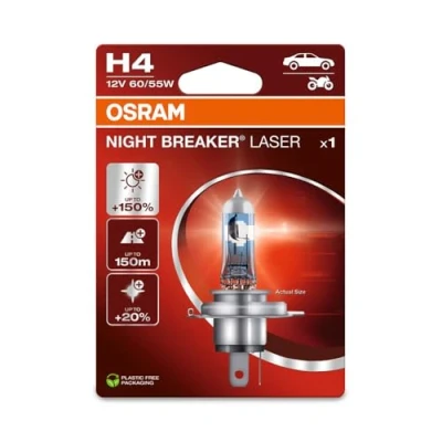 Image of OSRAM NIGHT BREAKER LASER H4, +150% more brightness, halogen headlight lamp, 64193NL 1BL, 12V, blister (1 lamp)