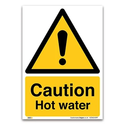 Image of Caution Hot water Sign A5 1mm Rigid Plastic Warning Construction Security
