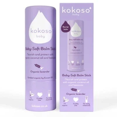 Image of Kokoso Baby Soft Balm Stick, Organic Lavender, Great for Dry Hands, Sore Lips and Chapped Cheeks, Protects Dribbly Chins Soothes Dribble Rash, 100% Natural &amp; Ingredients, 13g