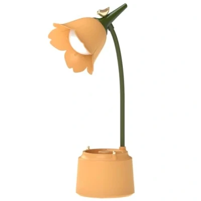 Image of LED Flower Desk Lamp USB Rechargeable Cute Table Light 3 Color Modes Touch Dimmable Reading Adjustable Gooseneck Night for Kids, College Dorm Bedroom (Orange 2)