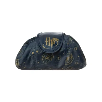 Image of Harry Potter Womens Makeup Bag Ladies Navy Cosmetic Pouch with Hogwarts Logo All Over Print Travel Beauty Case for Adults &amp; Teens Classic Wizard Movie Merchandise Gift