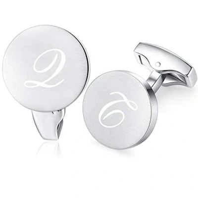 Image of HONEY BEAR Initial Alphabet Letter Cufflinks for Men, Silver Round Shape Stainless Steel Wedding Business Gifts A Z (Q)
