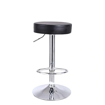 Image of KKTONER Round Bar Stool PU Leather with Footrest Height Adjustable Swivel Pub Chair Home Kitchen stools Backless (Black)