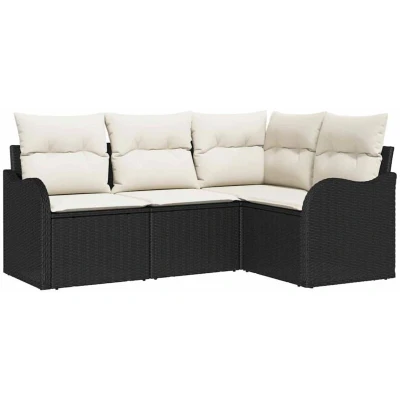 Image of vidaXL 4 Piece Garden Sofa Set with Cushions Black Poly Rattan
