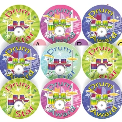 Image of 144 Drum Star Awards 30mm Reward Stickers for School Music Teachers, Parents and Nursery