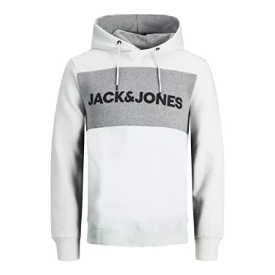 Image of JACK &amp; JONES JJELOGO Men&#039;s Blocking Sweat Hood Noos 12172344, White (White/Reg), L