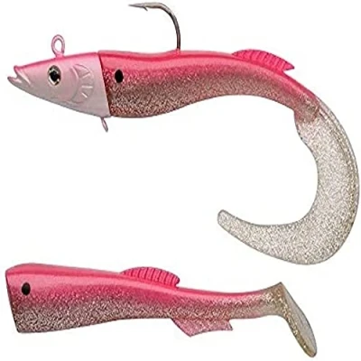 Image of Berkley PowerBait Power Sandeel Saltwater Soft Bait Fishing Lure for Bass, Pollack, Cod, Ling and Wrasse Paddle Tail &amp; Curl Supplied, 130g 21cm, Metallic Pink