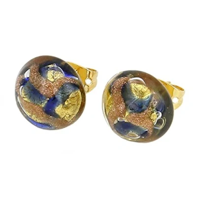 Image of GlassOfVenice Murano Glass Button Stud Earrings Gold and Blue