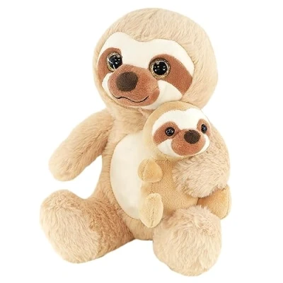 Image of The Magic Toy Shop Mum and Baby Sloth Teddy Suitable from Birth Big Sparkly Eyes, Super Soft Plushy, Cuddly Stuffed Animal Toys Animals, Plush,