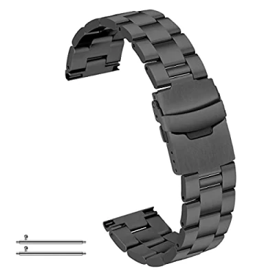 Image of Kai Tian Watch Strap Stainless Steel 24mm Replacement Band Push Button Clasp Tapered for Women Men Quick Release Black