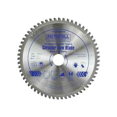 Image of Faithfull TCT Cross Cut Mitre Saw Blade 216 x 30mm 60T NEG FAIZ21660ATB
