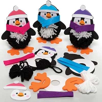 Image of Baker Ross FE835 Penguin Pom Decoration Kits Pack of 3, Christmas Crafts, Decorations for Children to Make, Decorate and Display, Creative Activities Kids,