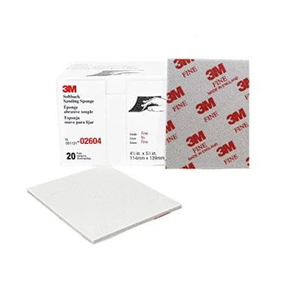 Image of 3M Softback Sanding Sponge 02604, 4 1/2 x 5 in, Fine Grit, Fast Cutting, Gray, 20 Pack