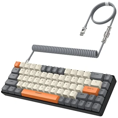 Image of YINDIAO T8 60% Gaming Keyboard,68 Keys Compact Mini Wired Mechanical Keyboard with 18 Chroma RGB Backlit,Blue Switch,USB C Coiled Cable,for PC,Laptop,Mac,PS4,XBOX Dark Grey