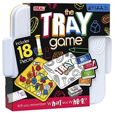 Image of IDEAL The Tray Game: Will you remember WHAT was WHERE?! Family Games For 2+ Players Ages 7+