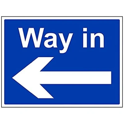 Image of V Safety Way In, Arrow Left Sign 400mm x 300mm 1mm Rigid Plastic