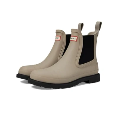 Image of HUNTER Commando Chelsea Boot for Men Waterproof, Matte Finish, and Rubber Outsole Shoes, Skimming Stone/Hunter Black, 12 UK