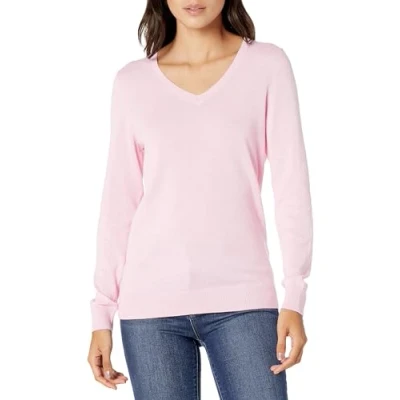 Image of Amazon Essentials Women&#039;s Classic Fit Lightweight Long Sleeve V Neck Jumper (Available in Plus Size), Pale Pink, S