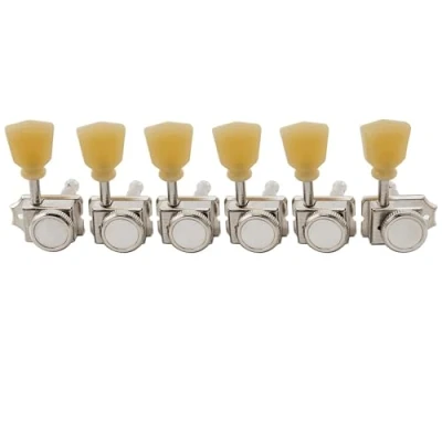 Image of Musiclily Pro 6 inline Vintage Guitar Locking Tuners Tuning Pegs Keys Machine Heads Set for Strat Tele Style Electric Guitar, Nickel Keystone Button