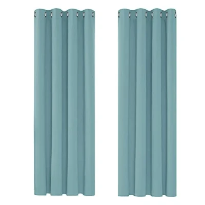 Image of Deconovo Bedroom Blackout Curtains Super Soft Solid Thermal Insulated Eyelet for Boys 46 x 72 Inch Sky Blue 1 Pair
