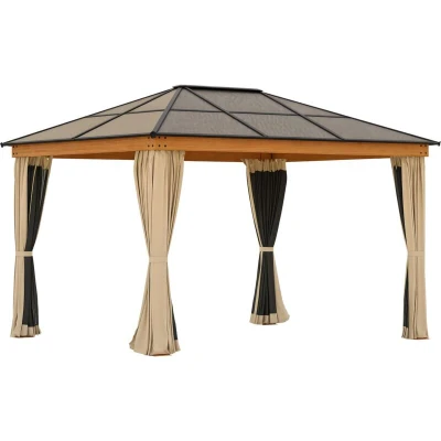 Image of Outsunny Hardtop Gazebo with Polycarbonate Roof Aluminium and Steel Frame for Patio Khaki