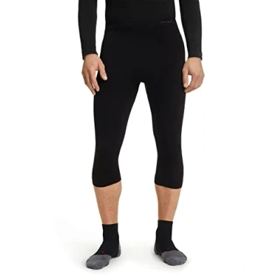 Image of FALKE Men&#039;s Wool Tech Light 3/4 M TI Functional Yarn Quick Dry 1 Piece Base Layer Bottom, Black (Black 3000), S