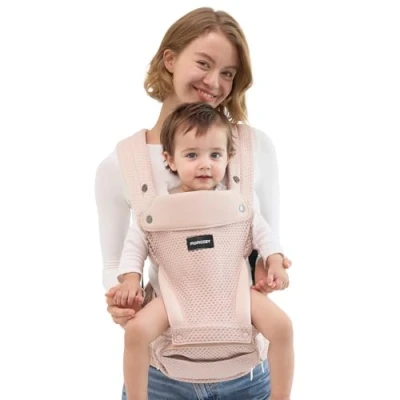 Image of Momcozy Baby Carrier with Hip Seat, 2 in 1 Forward Facing Carry for Active Babies, Detachable Hands Free up to 20kg, Breathable Infant Fits Waist Sizes 120cm, AirMesh Pink