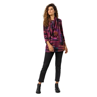 Image of Roman Originals Tunic Top with Snood for Women UK Ladies Jersey Blouse Smart Winter 3/4 Sleeve Party Occasion Autumn Spring Work Flattering Evening Going Out Everyday Purple Blue Pink Size 20