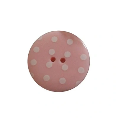 Image of Round Plastic Polka Dot Spot 2 Hole Buttons Pack of 5 (15mm, Pale Pink with White)