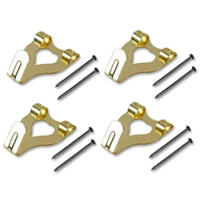 Image of Merriway BH04782 (10 Pcs) EB Brass Plated Double No. 3 Picture Hooks Pack of 10 Pieces, Yellow