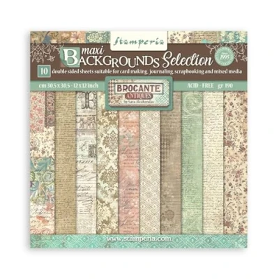 Image of Stamperia Scrapbooking Pad 10 Sheets cm 30.5 x (12 12 Inches) Maxi Background Selection Brocante Antiques, Multi Coloured, 30.5x30.5cm