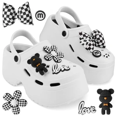 Image of CityComfort Womens Platform Heeled Clogs with Removable Charms Gifts (White, 5/6 UK)