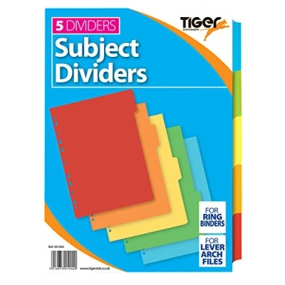 Image of A4 5 Part Colour Coded Strong Filing Subject Tabbed Index Dividers