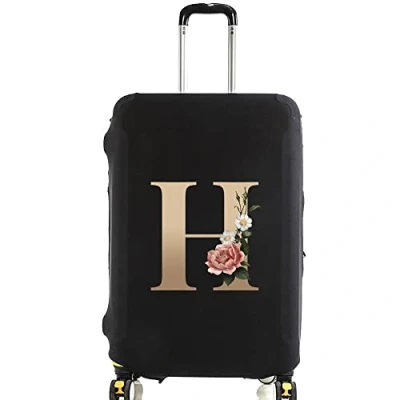 Image of initial letter Printed Design Travel Trolley Case Cover Protector Washable Suitcase Luggage Storage Covers for 18 28 inch (L (26 Luggage), Gold H)