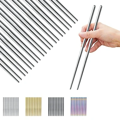 Image of Evanda Chopsticks 10 Pair Reusable Chop Sticks Metal Chopsticks, Stainless Steel Chopstick Easy Clean Dishwasher Safe