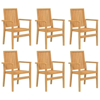 Image of vidaXL Solid Teak Wood Stackable Garden Chairs Classic Design, for Space Saving, Comfortable Seating Experience, Ideal Garden, Patio or Terrace (Set of 6)