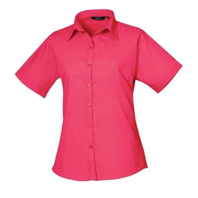 Image of Premier Womens/Ladies Poplin Short Sleeved Blouse (Hot Pink) Size 12 UK