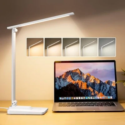 Image of Desk Lamp LED Table Lamp,15 Modes Lamp,Dimmable Bedside Lamps with Timer,Multi Powered for Study Reading Light,Adjustable Light,Black Bedroom,Home,Office