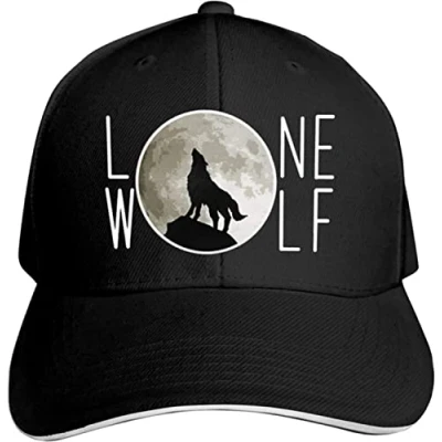 Image of LOUJIN Lone Wolf Moon Hat Baseball Cap Duck Tongue Outdoor Fashion Black