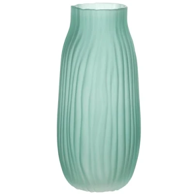 Image of Large Green Glass Vase for Flowers Ribbed Tall Gold Floor 21cm Decorative Vases Home Table Centerpieces Decor and Farmhouse(Green 21cm)