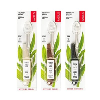 Image of RADIUS Toothbrush Source Brush Medium Assorted Handles 3 Count BPA Free Designed to Improve Gum Health and Reduce The Risk of Disease, SM3