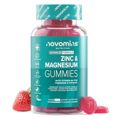 Image of Novomins Zinc &amp; Magnesium Gummies Sugar Free Support Muscle Bone Health, Energy Metabolism with Vitamin B6 High Strength Supplement Vegan Gluten