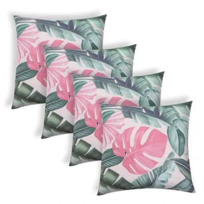 Image of Brentfords Outdoor Cushion Covers 45 x 45cm Tropical Print, Water Resistant Cushions Super Soft Comfy Decorative Throw Pillows Sofa 4 Pack, Green