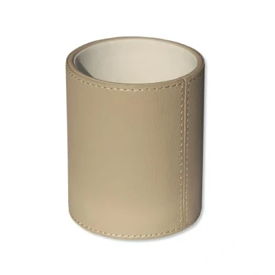Image of OSCO Light Taupe Faux Leather Pen Pot Pencil Holder Desk Tidy Office Organiser Makeup Storage Cosmetics Display H10.5 x W8.7 D8.7 cm