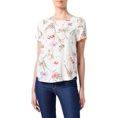 Image of VERO MODA Women&#039;s Vmeasy Joy S/S Top WVN Ga, Birch/AOP: vicka, S