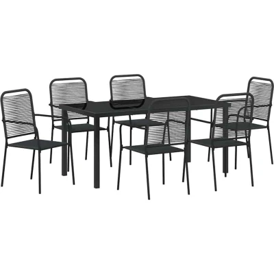 Image of vidaXL 7 Piece Garden Dining Set Black Cotton Rope and Steel