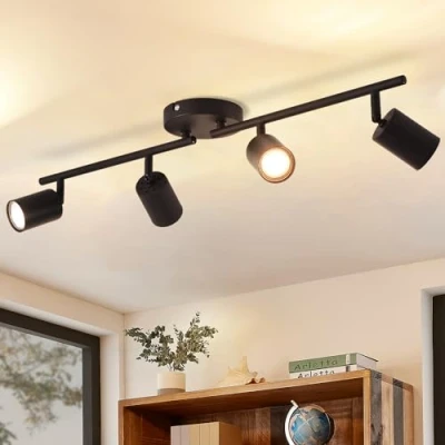 Image of ANWIO 4 Black GU10 Spotlight Ceiling Lights,Bedroom Kitchen Lights Ceiling,GU10 Industrial Hallway Light Fitting,Spot Bar Indoor Adjustable Spot Lamp(EUS EA190811 10)