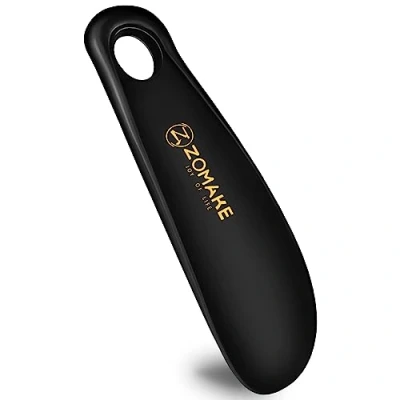 Image of ZOMAKE Small Shoe Horn Plastic Shoehorn 18.5cm,Lazy Helper Short Horns With Hook For Men Women The Elderly Kids (Black)